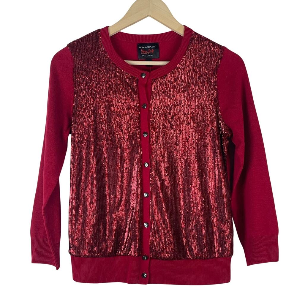 Banana Republic x L'Wren Scott Collection Red Sequin Cardigan NWT Size Small